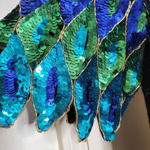 VTG Praise Hymn Fashions Pure Silk Sequin Beaded Green Blue Formal Blouse Top✨️M - Picture 11 of 16